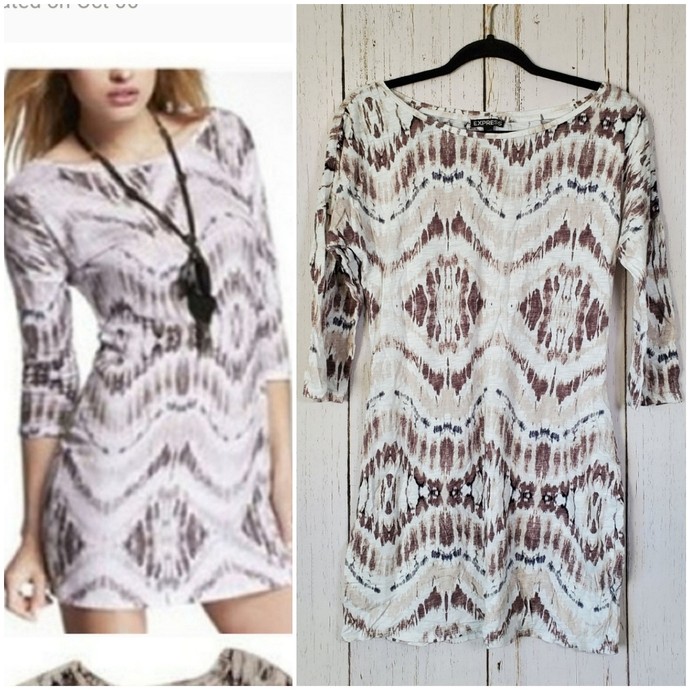 Express Ikat Tie Dye Boho 3/4 Sleeve Dress